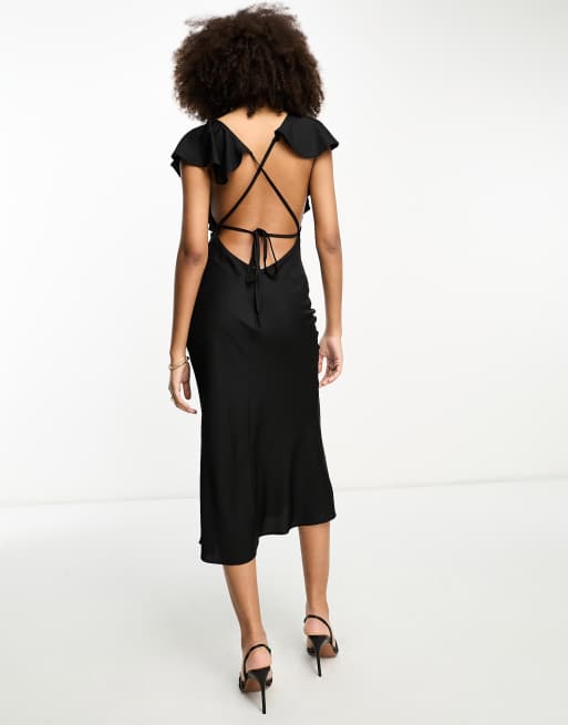 ASOS Deep Plunge Maxi Dress With Front Split in Black