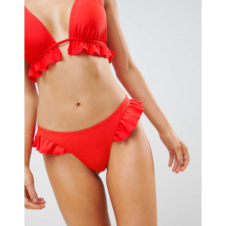 ASOS DESIGN Frill Side Thong Bikini Bottom