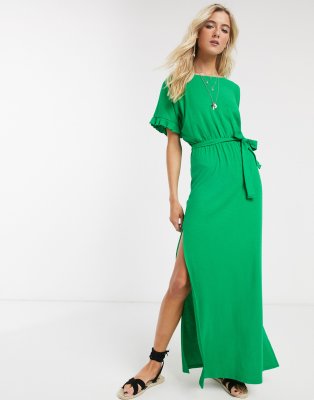 belted maxi dress with sleeves