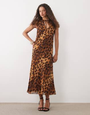 Asos Design Frill Sleeve Chiffon Maxi Dress In Brown