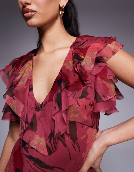 ASOS DESIGN frill sleeve chiffon mini dress in pink floral print