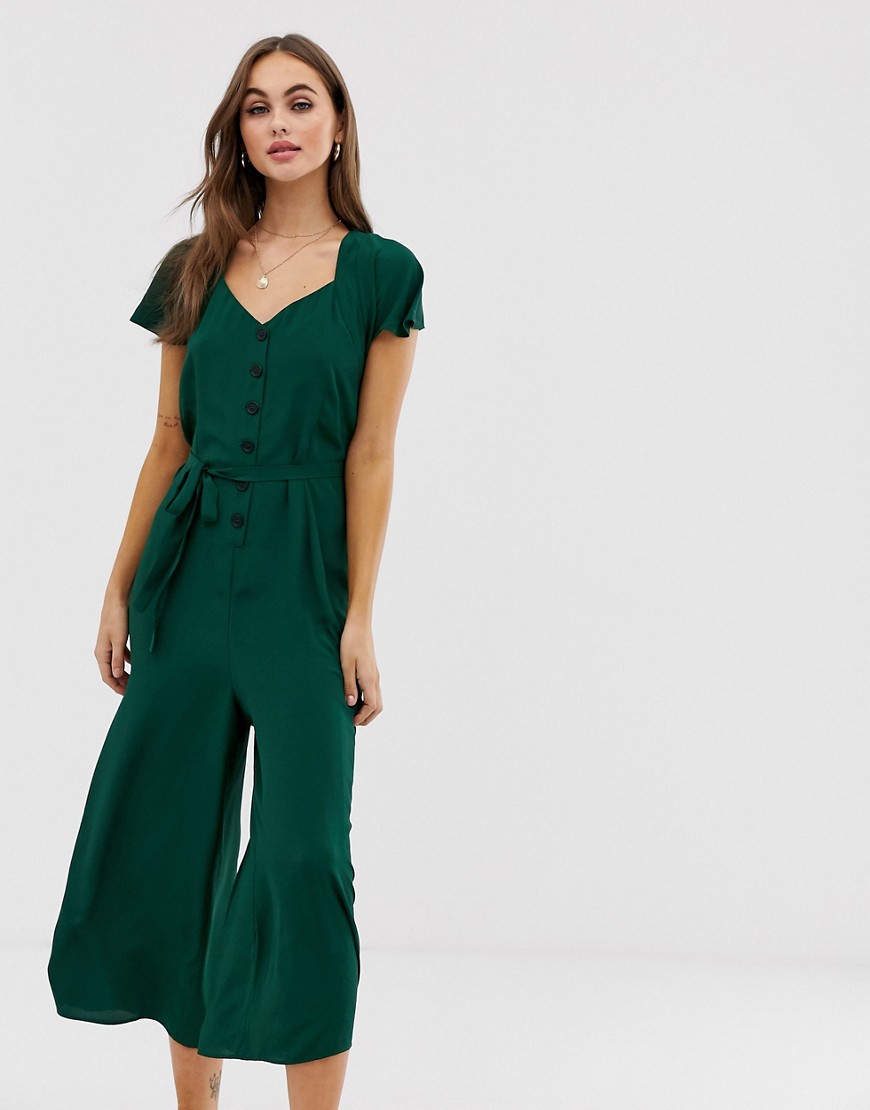 ASOS DESIGN frill sleeve jumpsuit with cut out back-Green