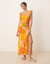 ASOS DESIGN linen mix maxi sundress with bralet cut out in olive