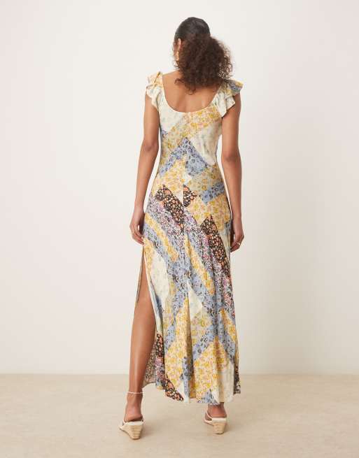 ASOS DESIGN frill sleeve maxi dress in patchwork print, 4 of 4