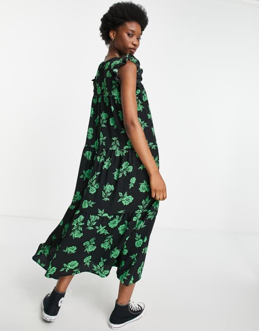 Green flower print clearance dress