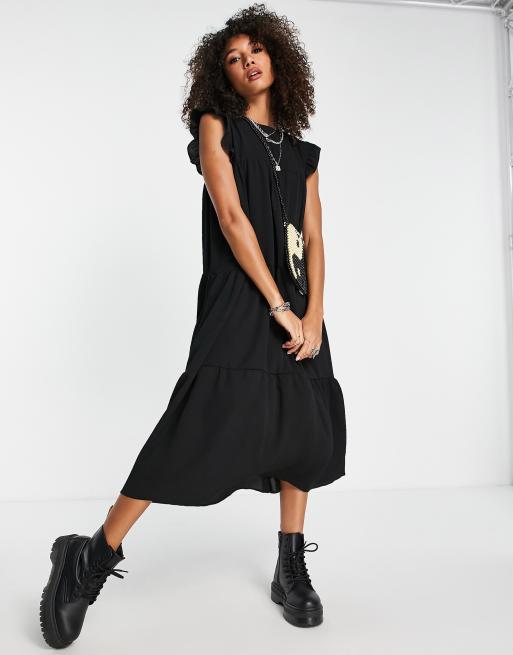 ASOS DESIGN frill sleeve midi dress in black