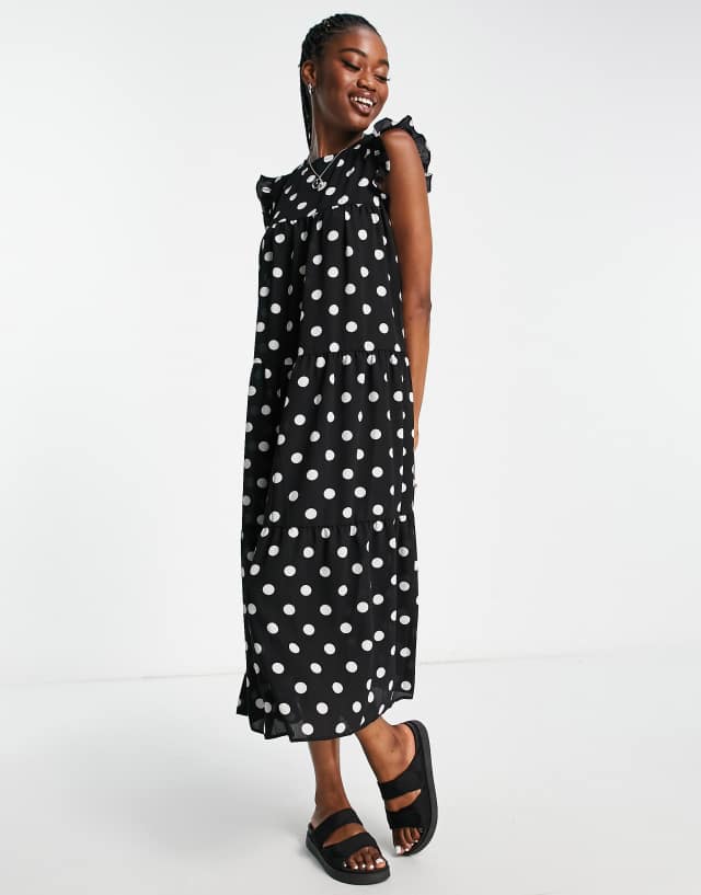 ASOS DESIGN frill sleeve midi dress in large mono print