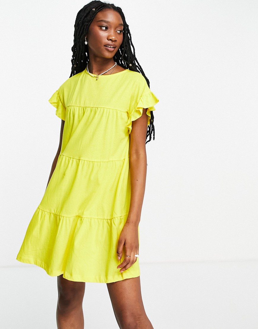 ASOS DESIGN frill sleeve tiered smock dress in bright yellow