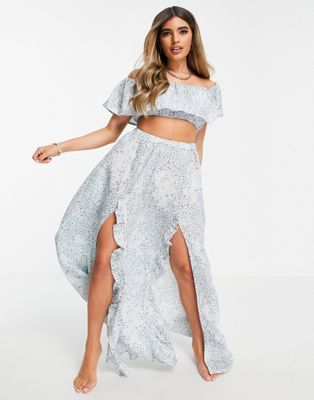 ASOS DESIGN frill split maxi beach skirt co ord in ditsy floral print - ASOS Price Checker