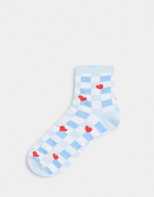 ASOS DESIGN ankle socks in gingham and hearts