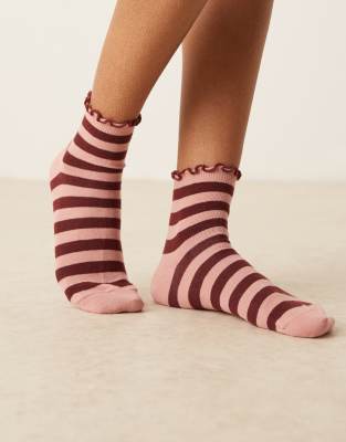 Asos Design Frill Top Ankle Socks In Brown