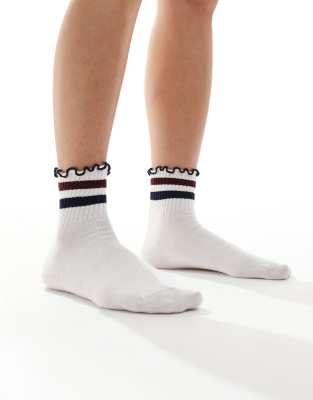 Asos Design Frill Top Ankle Socks With Stripes