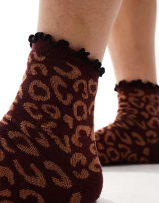 Asos Design Frill Top Socks In Burgundy