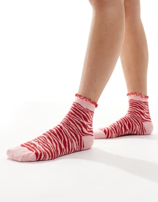 Asos Design Frill Top Socks In Red