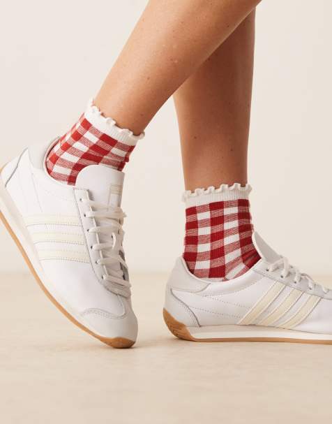 ASOS DESIGN frill top socks in red gingham - view 1
