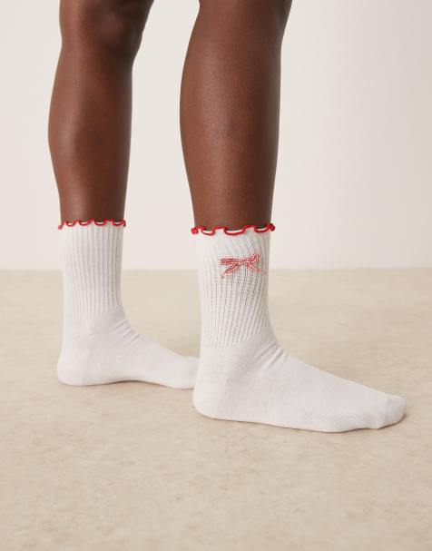 ASOS DESIGN frill top socks with gingham bow - view 1
