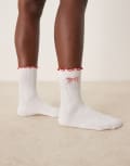 [ASOS DESIGN] ASOS DESIGN frill top socks with gingham bow-White One Size white