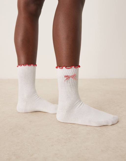 ASOS DESIGN frill top socks with gingham bow