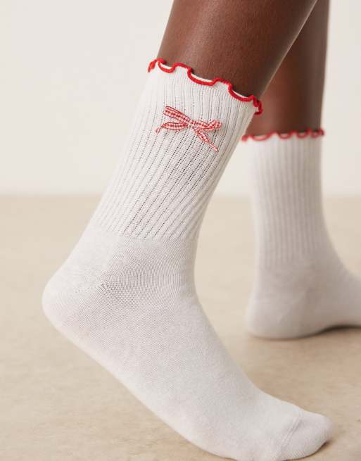 ASOS DESIGN frill top socks with gingham bow