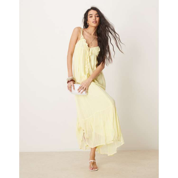ASOS DESIGN frilled ruffle front maxi dress in lemon | ASOS