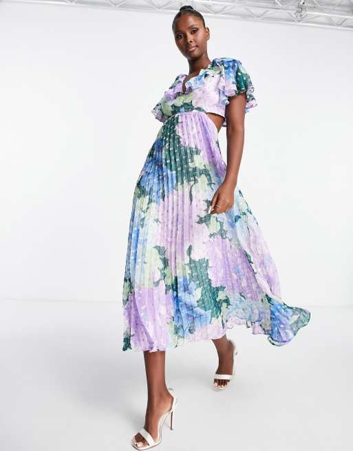 Floral print pleated dress sale