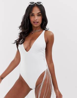 plunge white swimsuit