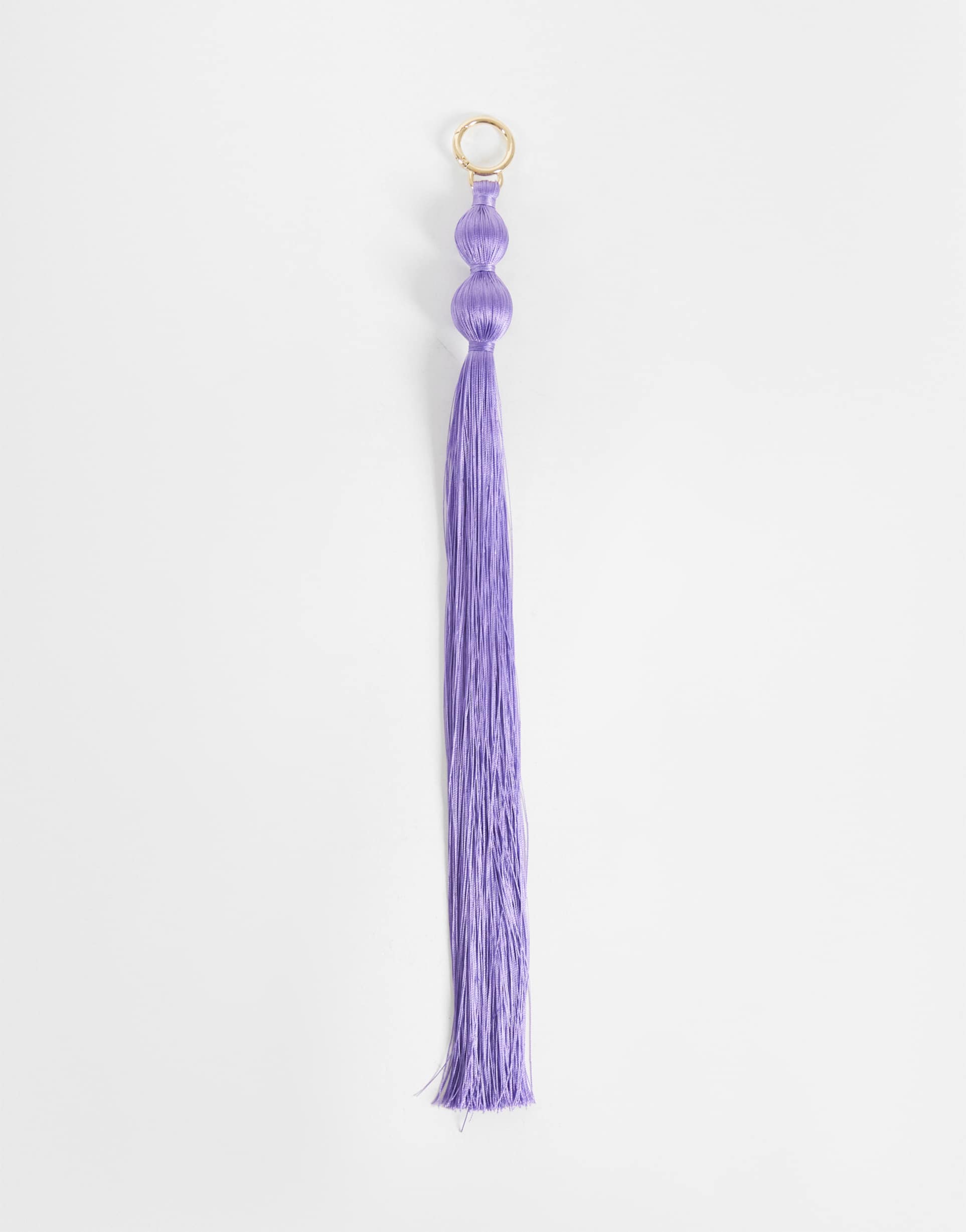 asos design fringe bag charm in lilac