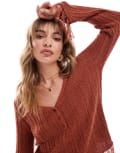 [ASOS DESIGN] ASOS DESIGN fringe button jumper in rust-Brown XS Rust
