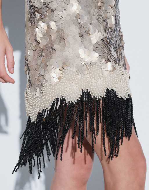 ASOS DESIGN fringe detail layered sequin mini skirt, 5 of 5