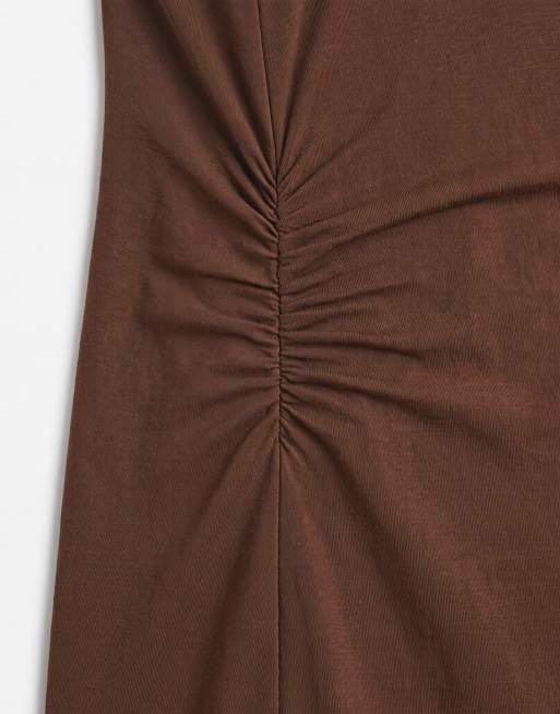 ASOS DESIGN fringe detail midi dress in chocolate, 7 of 7