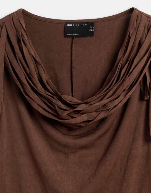ASOS DESIGN fringe detail midi dress in chocolate, 8 of 8