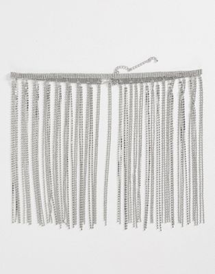 ASOS DESIGN fringe diamante waist and hip belt in silver | ASOS