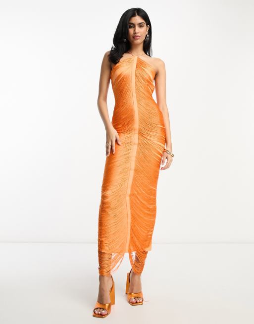 Asos orange store fringe dress