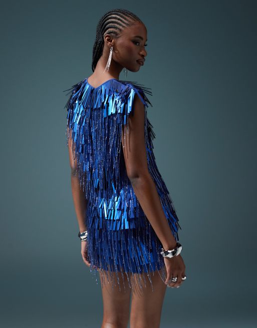 Asos design fringe dress best sale