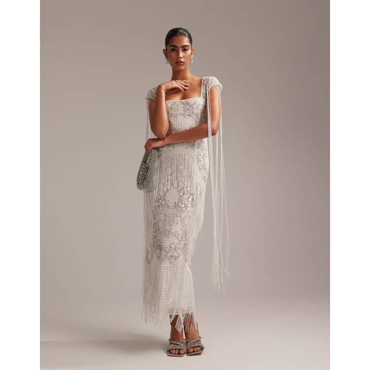knee length dresses for ladies Melisande white embellished maxi dress main image 1