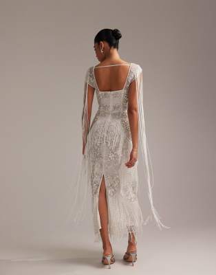 ASOS DESIGN fringe embellished square neck maxi wedding dress | ASOS