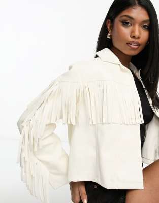 Ruffled faux shop leather jacket