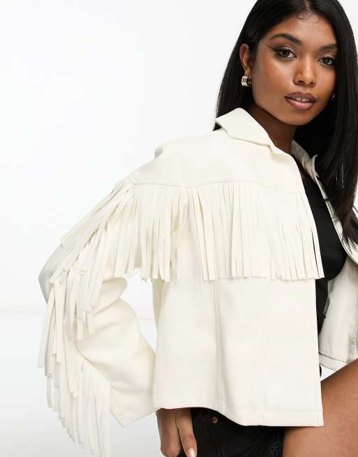 Asos white leather on sale jacket