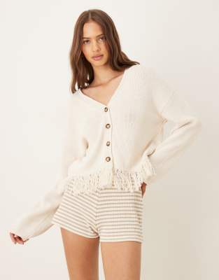 Asos Design Fringe Hem Cardigan In White