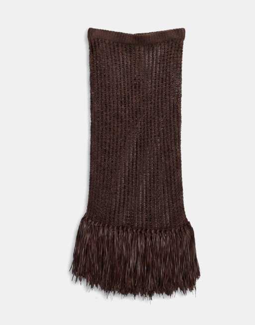 ASOS DESIGN fringe hem open stitch skirt in chocolate (Part of a set), 6 of 7