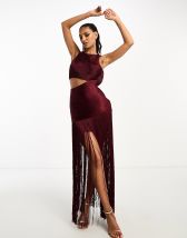 ASOS DESIGN cami maxi slip dress in high shine satin with lace up back in  rust