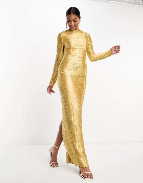 ASOS DESIGN scoop back bias cut satin maxi dress in champagne