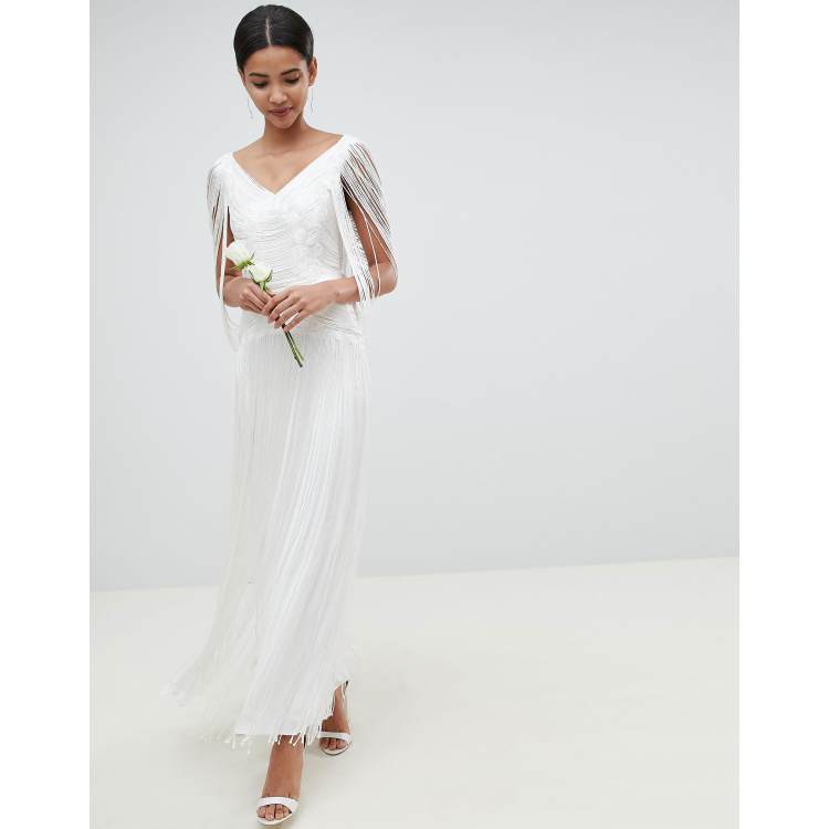 Asos fringe wedding dress on sale