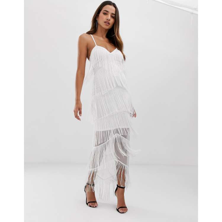 ASOS DESIGN fringe mesh strappy maxi bodycon dress ASOS