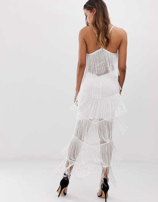 Asos fringe mesh cheap strappy maxi bodycon dress