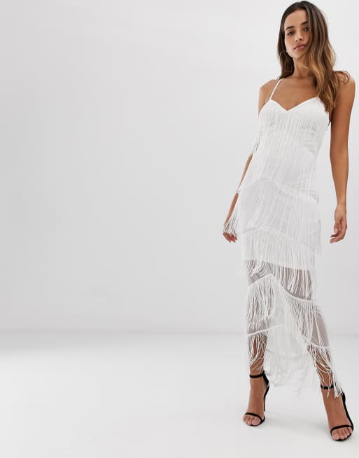 Asos fringe mesh cheap strappy maxi bodycon dress