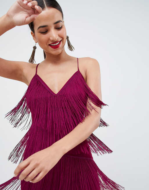 Fringe mesh strappy shop midi bodycon dress