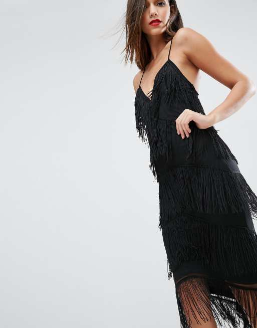 Asos fringe 2024 dress black