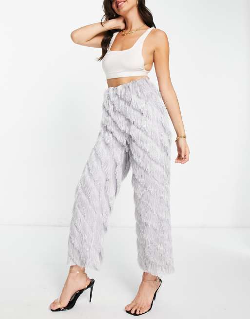 ASOS DESIGN fringe pants in gray