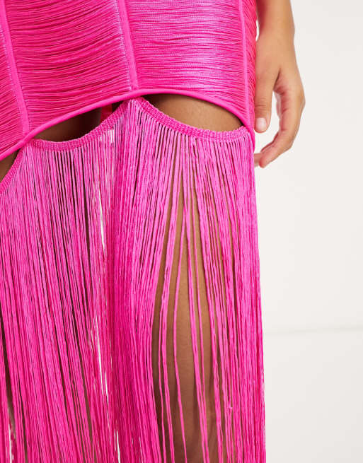 ASOS Design Sleeveless Fringe Dress in Pink